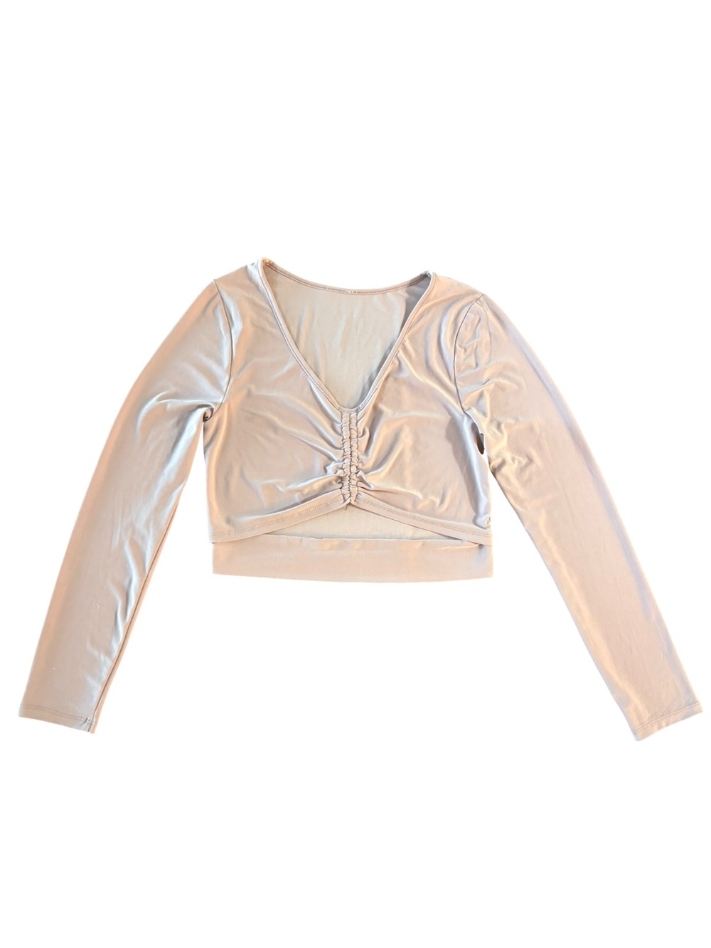 SHEIN Light Mauve Long Sleeve Ruched V-Neck Crop Top Women’s Size M